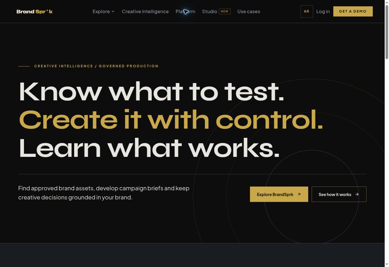 BrandSprk public site: creative intelligence and governed production