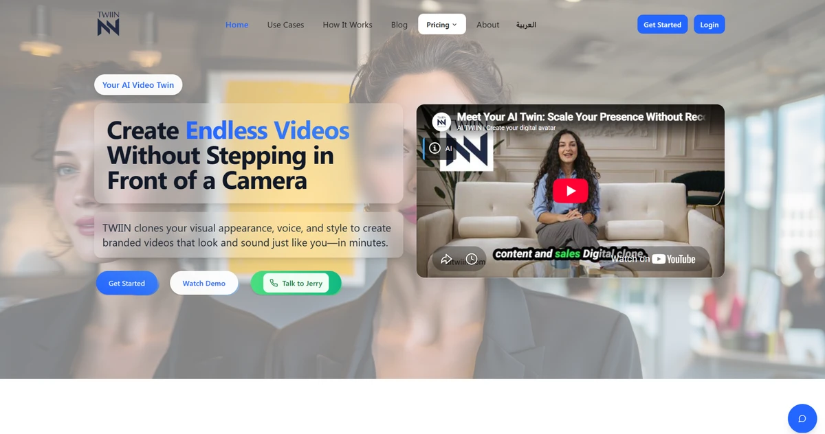 TWIIN public site: AI video twins and branded video creation